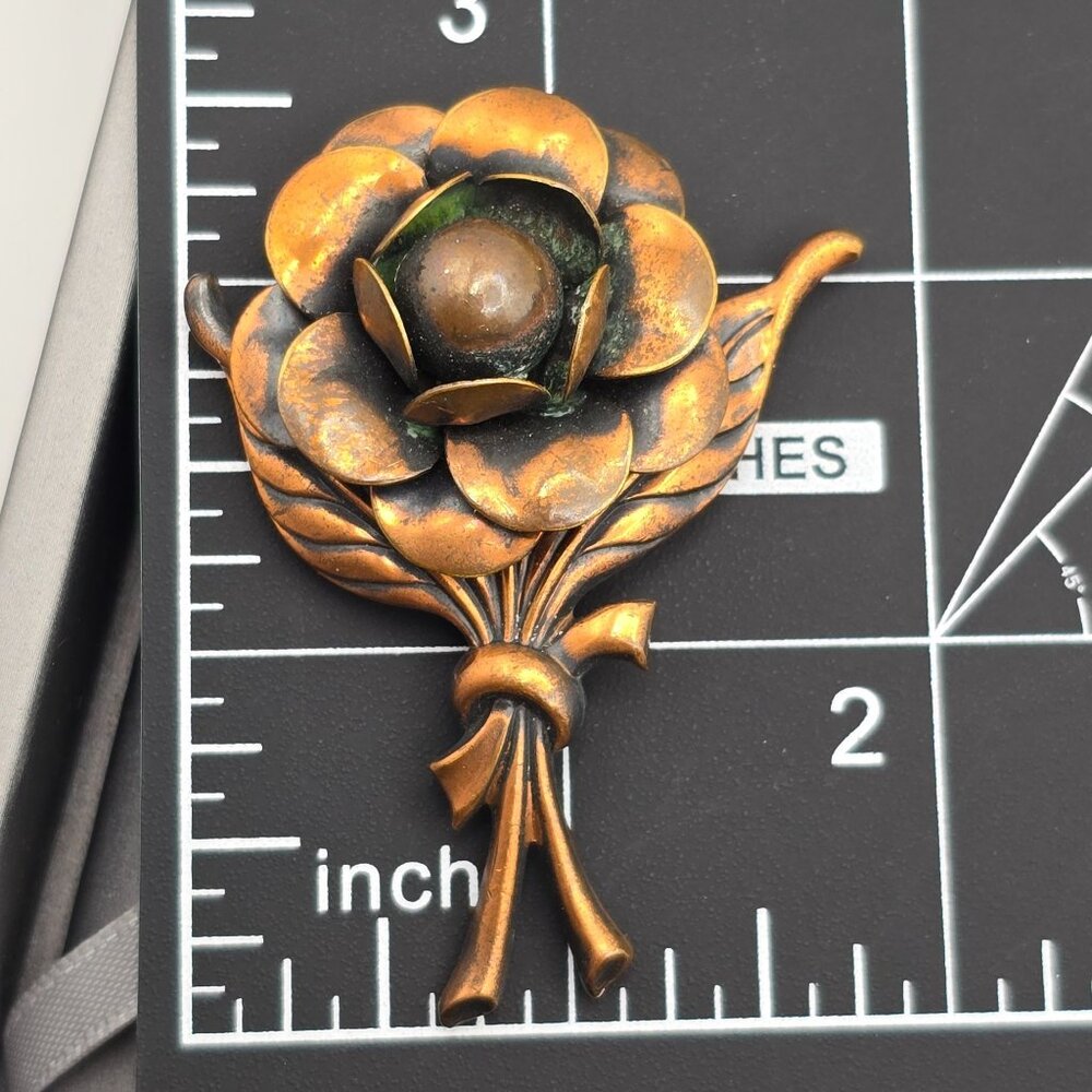 VTG Copper Flower Brooch Pin 2.5" Layered Petals Dimensional Design Statement - Picture 6 of 6
